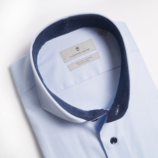 - Contrast Insert Shirt - Light Blue