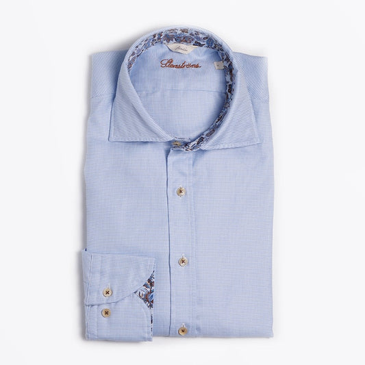 - Slimline Micro Houndstooth Shirt - Light Blue