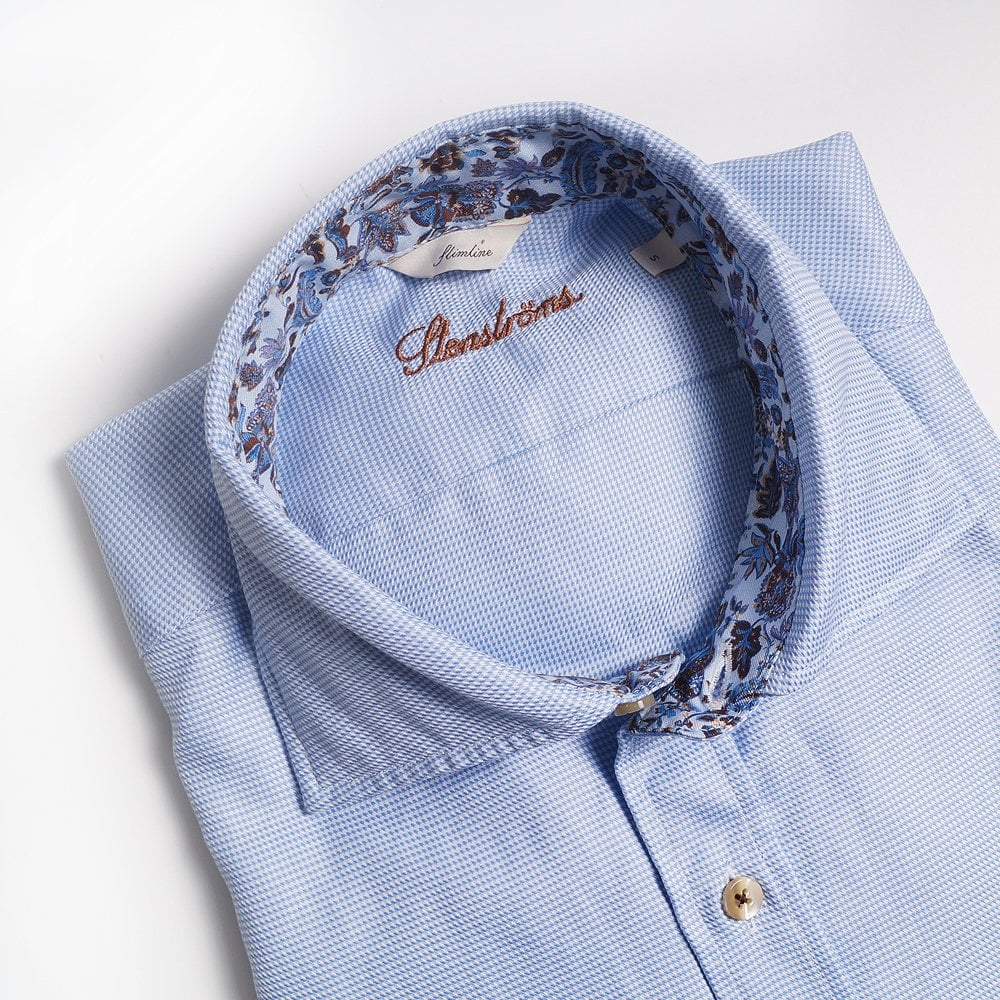 - Slimline Micro Houndstooth Shirt - Light Blue