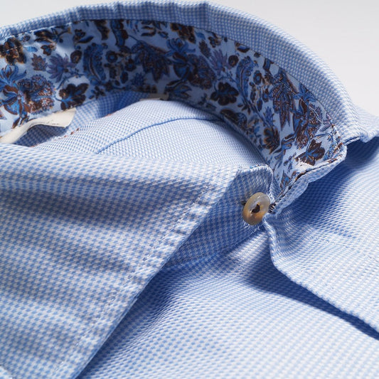 - Slimline Micro Houndstooth Shirt - Light Blue