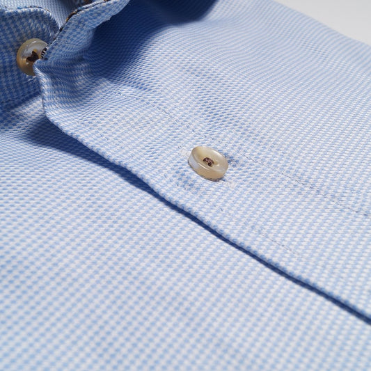 - Slimline Micro Houndstooth Shirt - Light Blue
