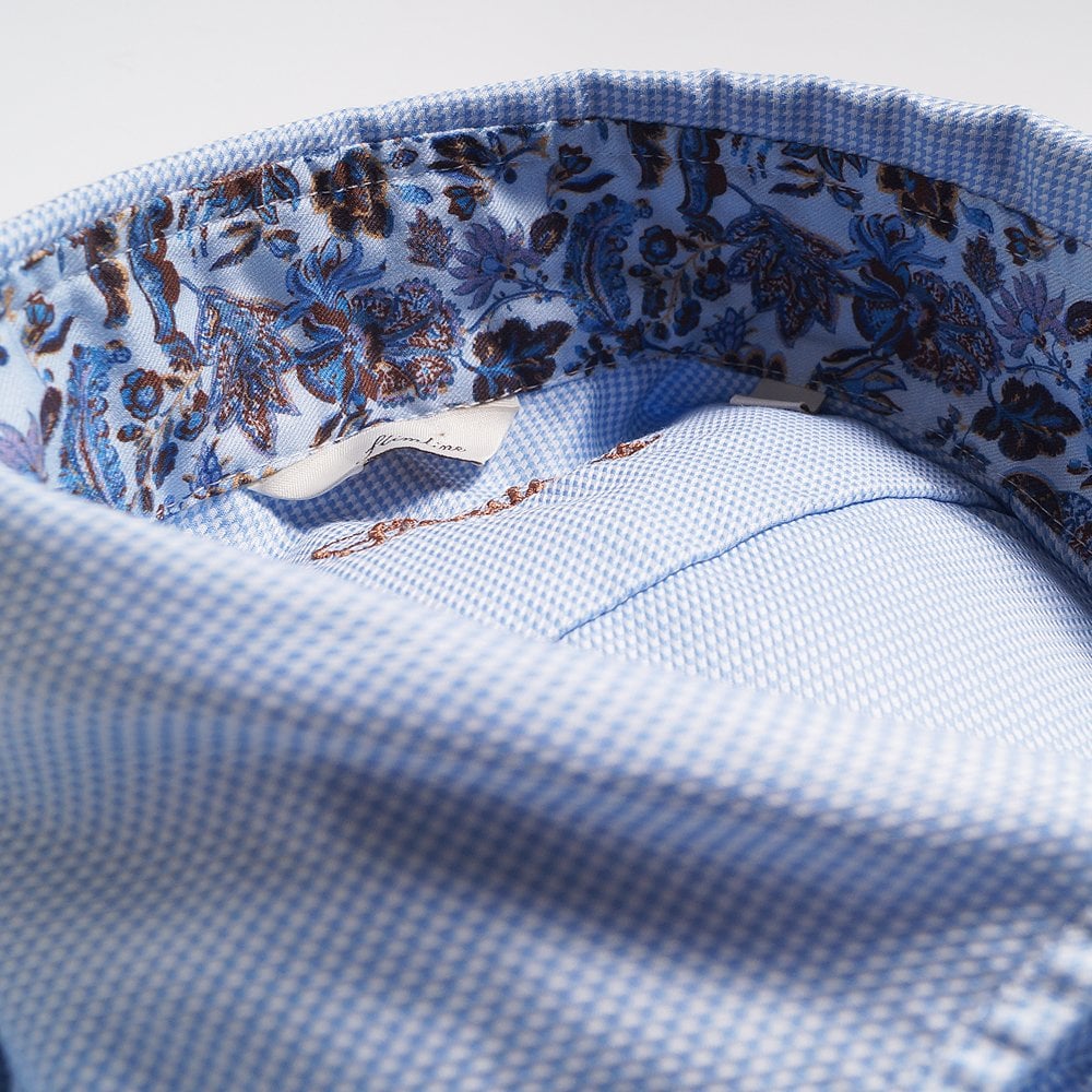 - Slimline Micro Houndstooth Shirt - Light Blue