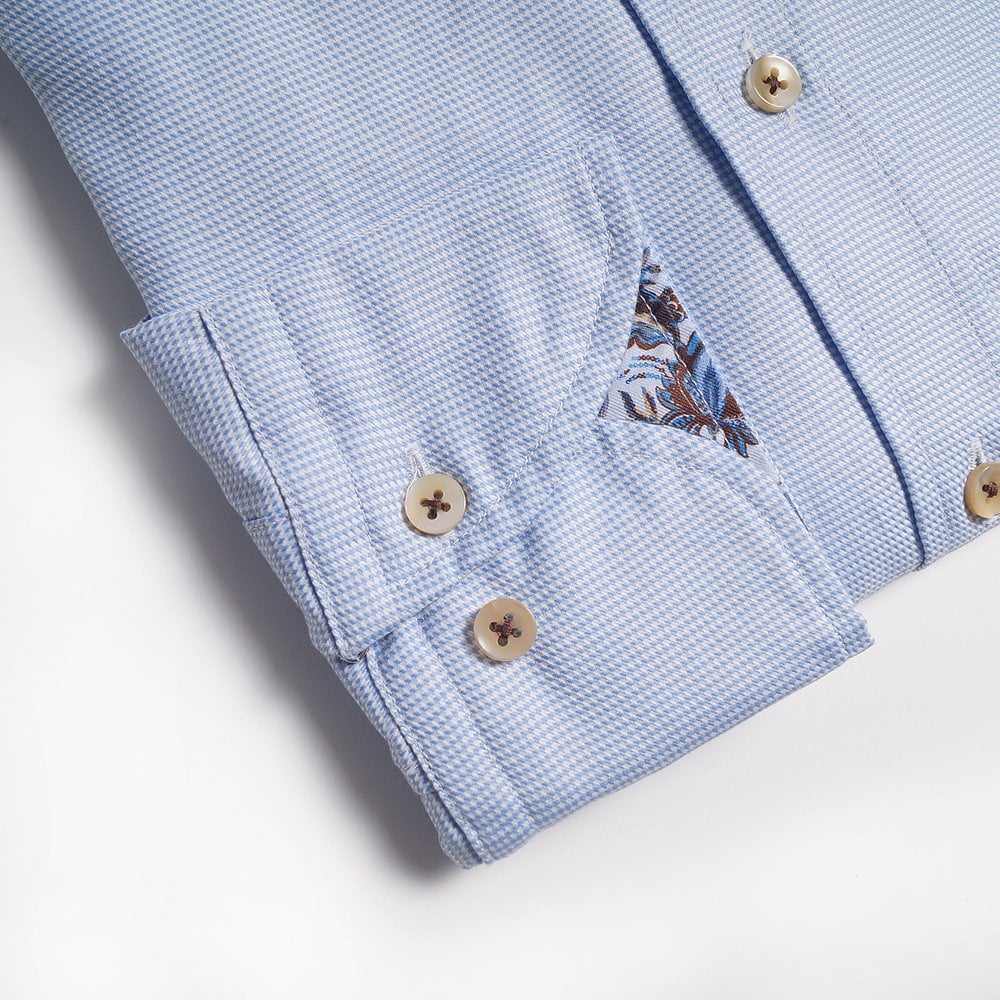 - Slimline Micro Houndstooth Shirt - Light Blue