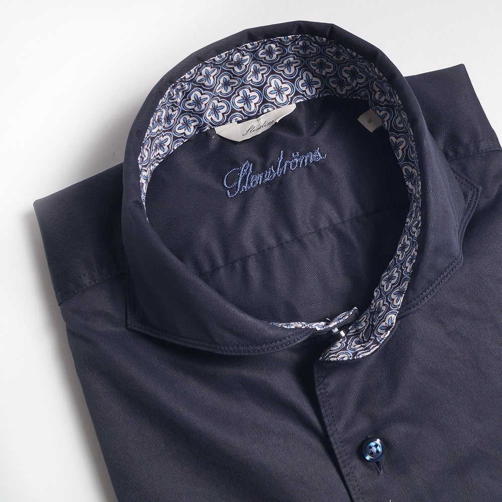 - Slimline Contrast Mosaic Inlay Shirt - Navy