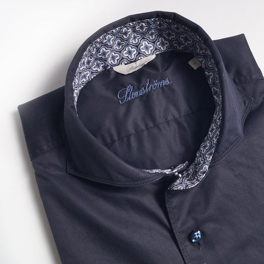 - Slimline Contrast Mosaic Inlay Shirt - Navy