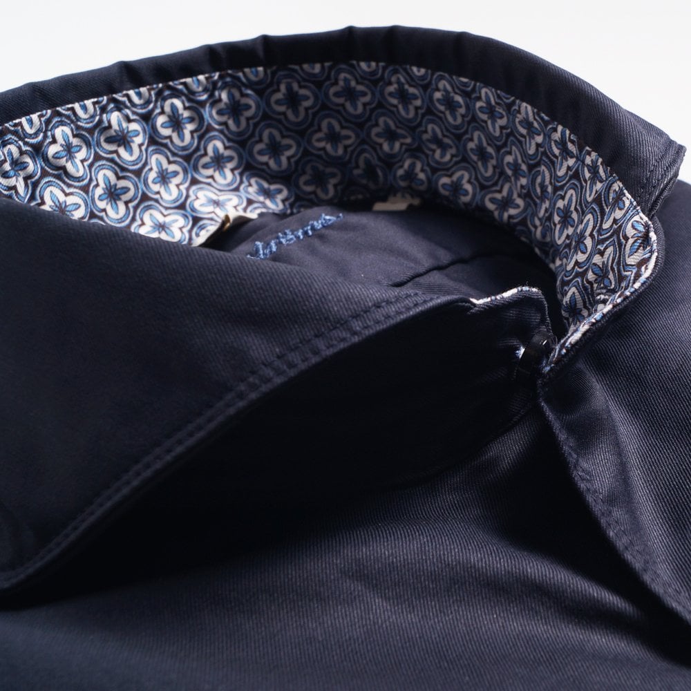 - Slimline Contrast Mosaic Inlay Shirt - Navy