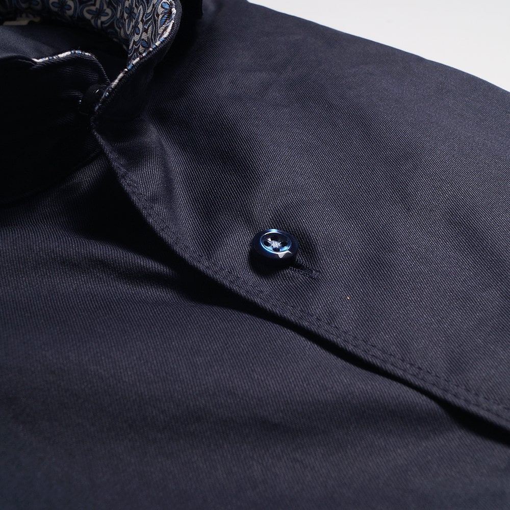 - Slimline Contrast Mosaic Inlay Shirt - Navy