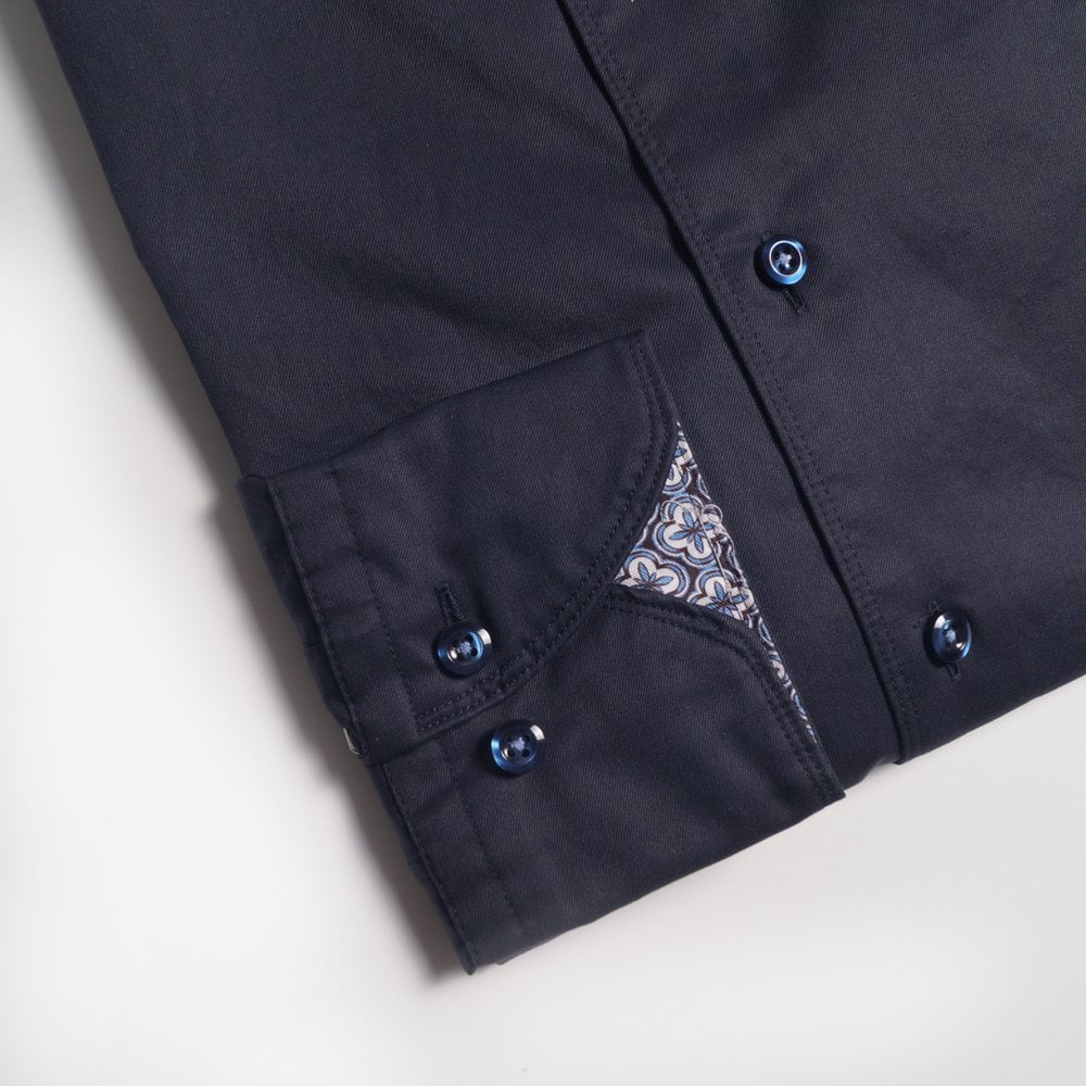 - Slimline Contrast Mosaic Inlay Shirt - Navy