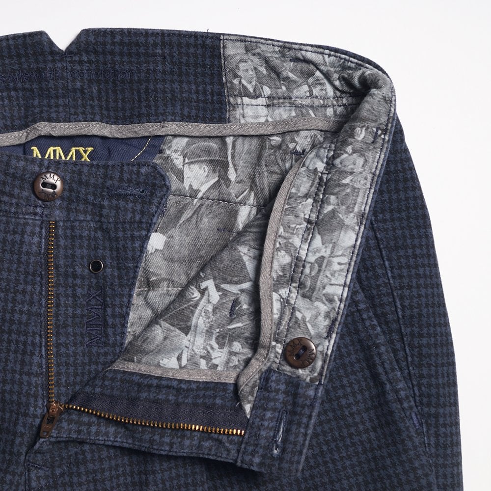 Leo - Super Slim Dogtooth Chinos - Navy