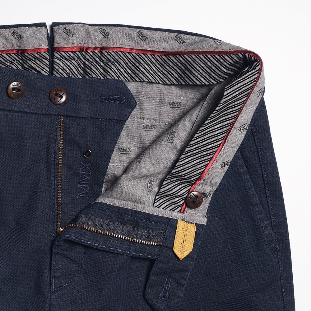 - Lupus - Fine Check Chinos - Navy