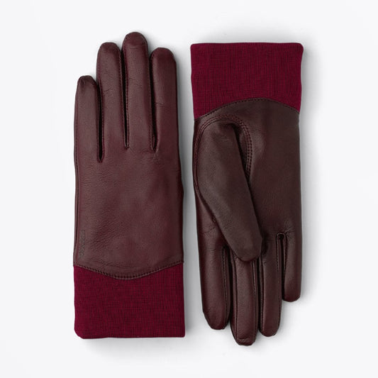 - Adrienne - Leather Cuffed Glove - Burgundy/Red