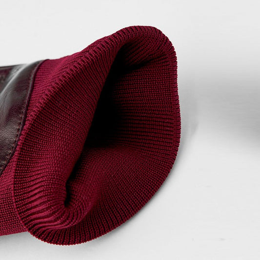 - Adrienne - Leather Cuffed Glove - Burgundy/Red