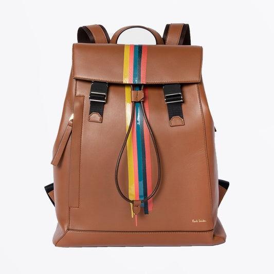 Leather 'Painted Stripe' Backpack - Tan