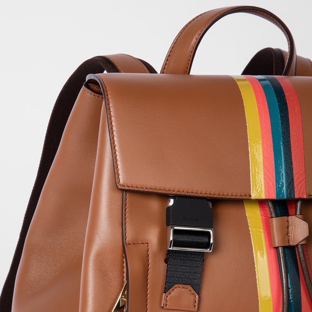 Leather 'Painted Stripe' Backpack - Tan