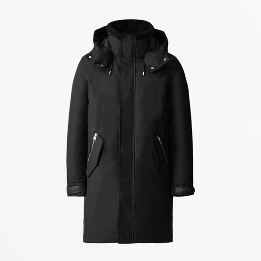 Kason - Twill Down Parka with Sheepskin Lined Collar - Black