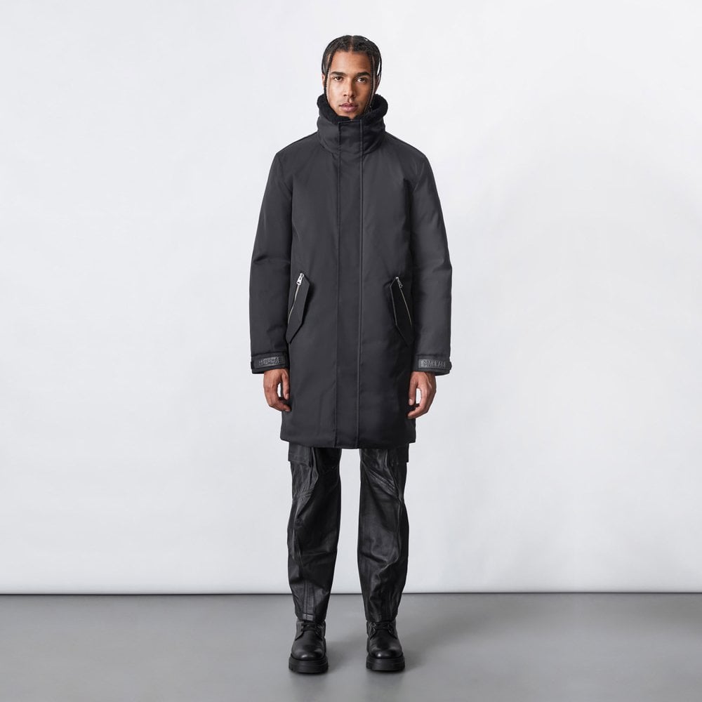 - Kason - Twill Down Parka with Sheepskin Lined Collar - Black