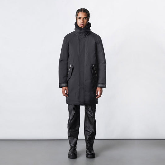 Kason - Twill Down Parka with Sheepskin Lined Collar - Black