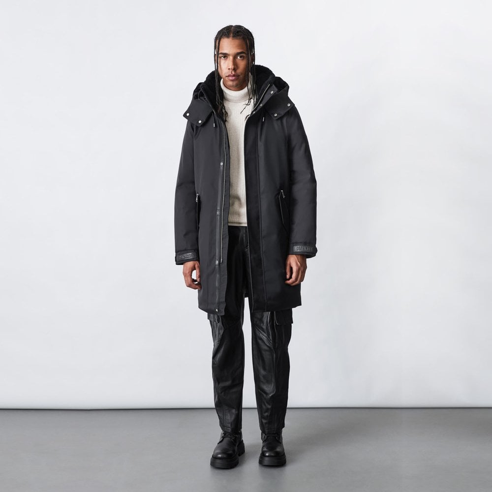 - Kason - Twill Down Parka with Sheepskin Lined Collar - Black