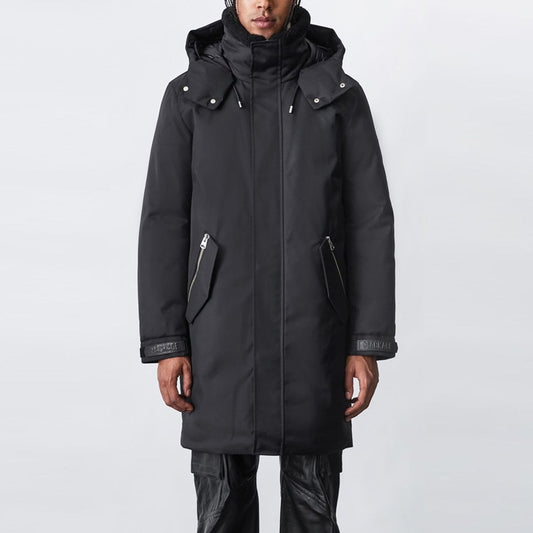 Kason - Twill Down Parka with Sheepskin Lined Collar - Black