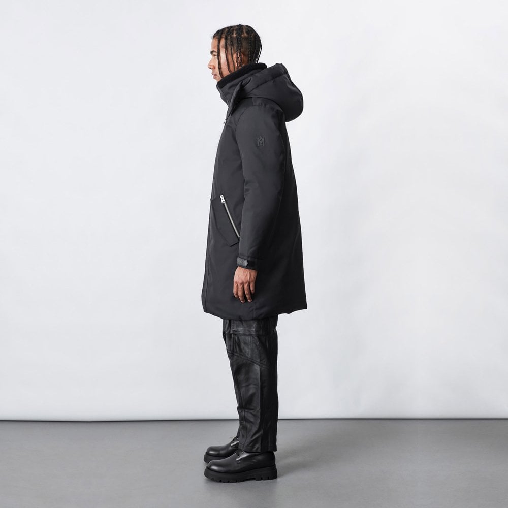 - Kason - Twill Down Parka with Sheepskin Lined Collar - Black