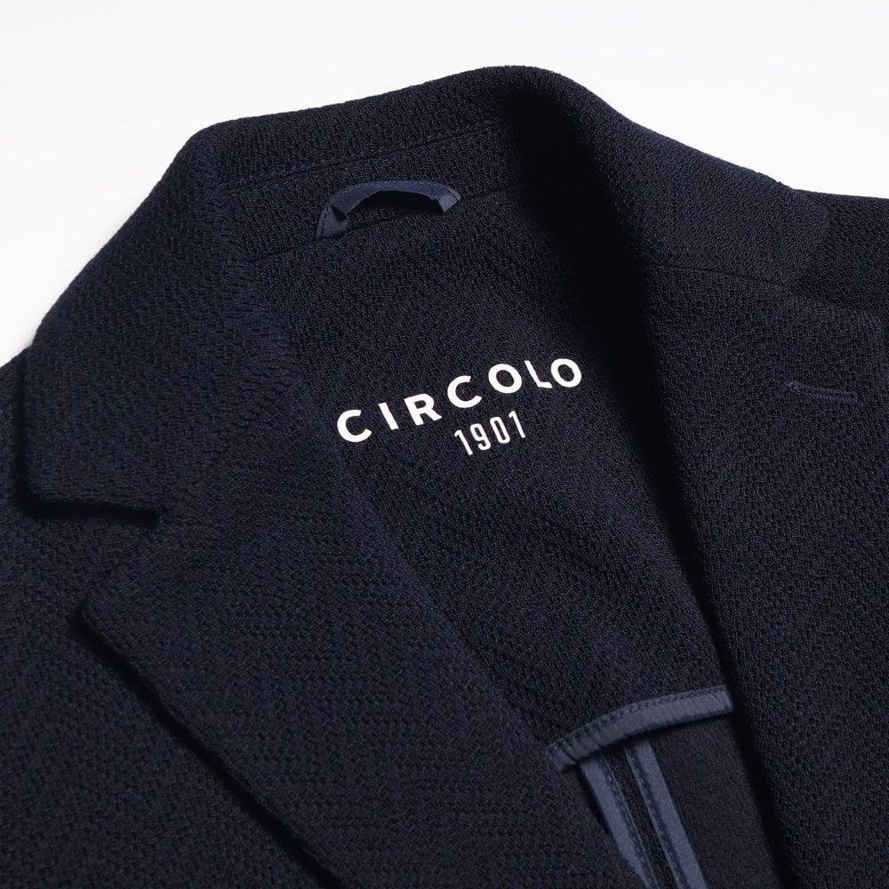 Circolo Wool Woven Blazer - Blue/Navy