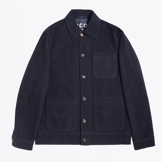 - Cotton Herringbone Work Jacket - Navy
