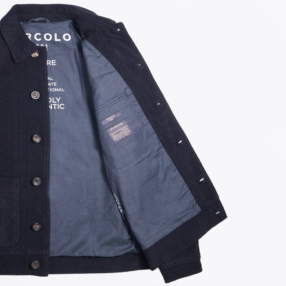 - Cotton Herringbone Work Jacket - Navy