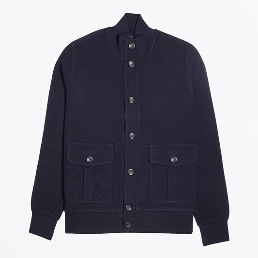 Knitted Button Jacket - Navy