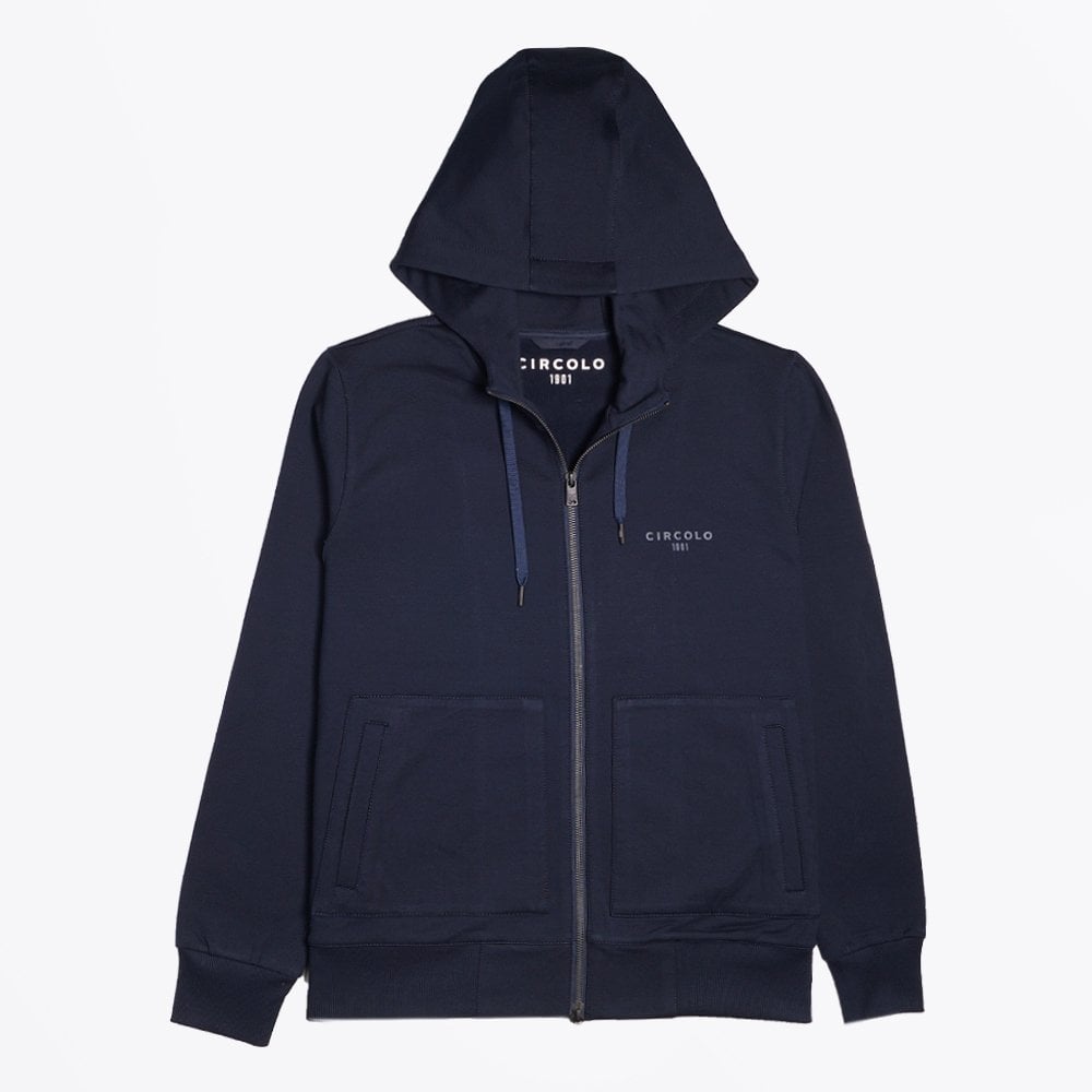 Circolo Hooded Zip Sweater - Navy/Blue
