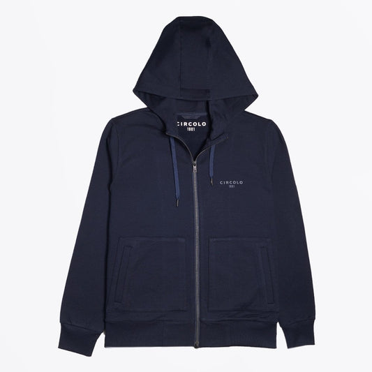 Hooded Zip Sweater - Navy/Blue