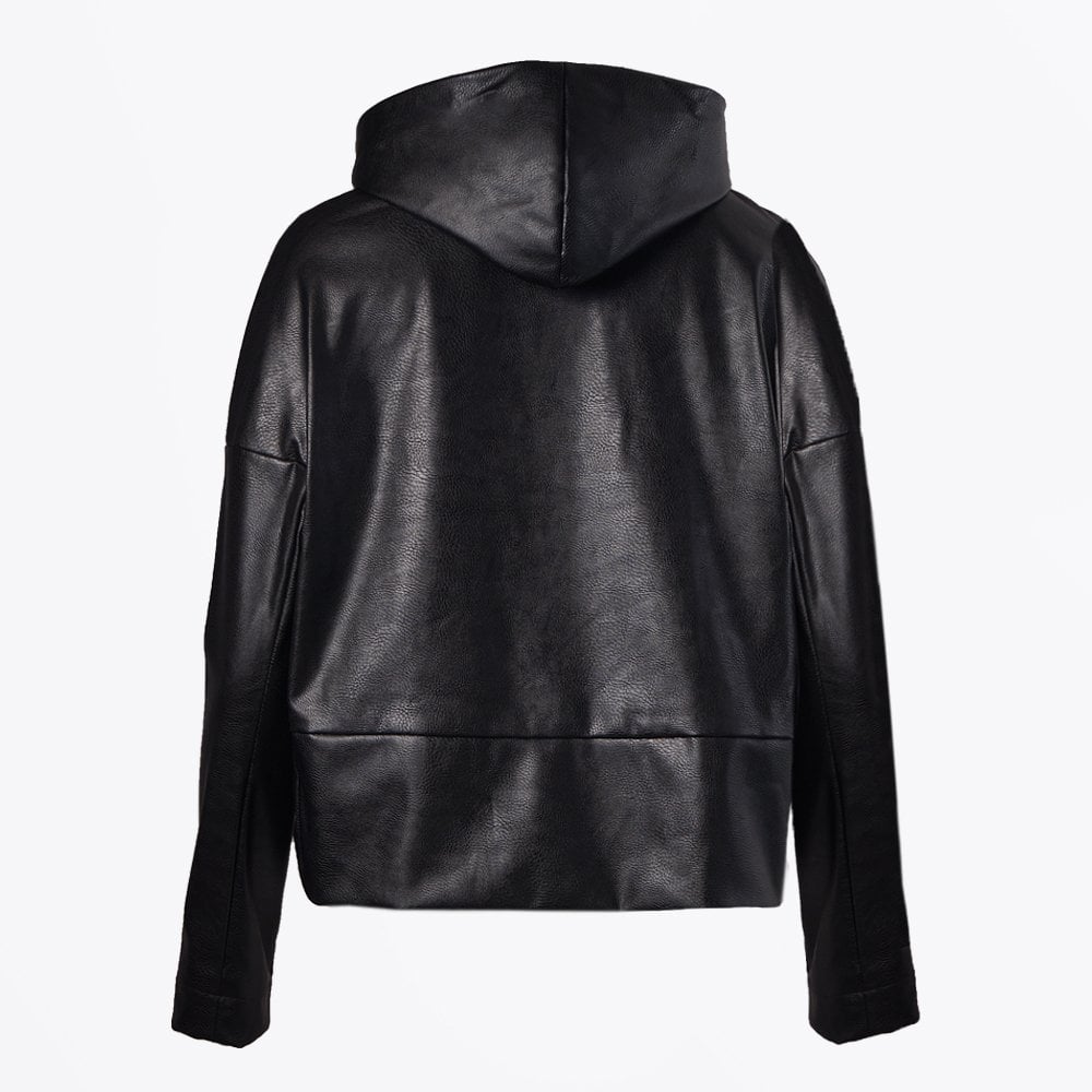 - Pleather Hooded Jacket - Black