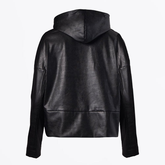 - Pleather Hooded Jacket - Black