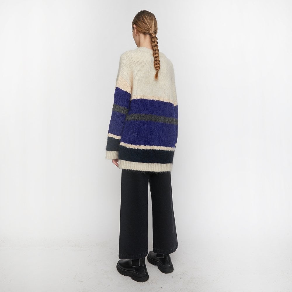 - Stripe Knit Cardigan - Cream/Blue