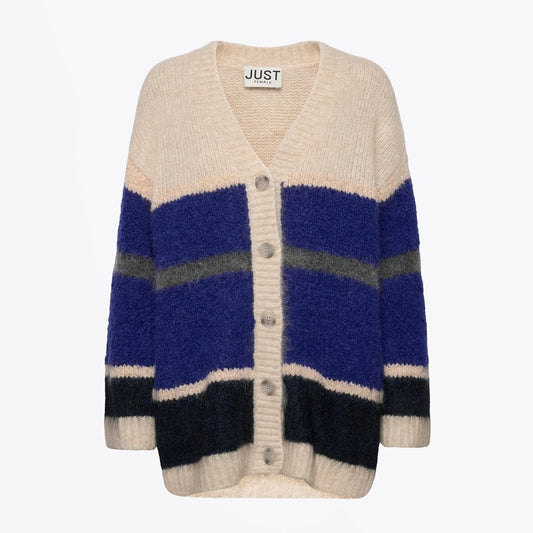 - Stripe Knit Cardigan - Cream/Blue