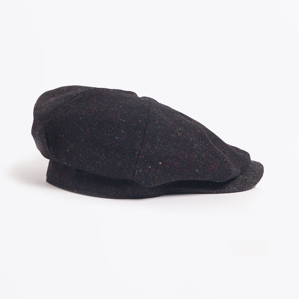 Paul Flecked Wool Flat Cap - Black