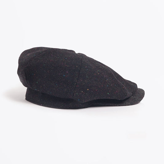 Flecked Wool Flat Cap - Black