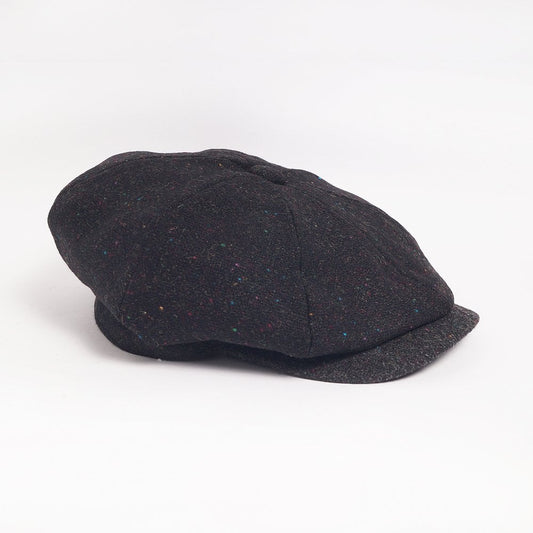 Flecked Wool Flat Cap - Black