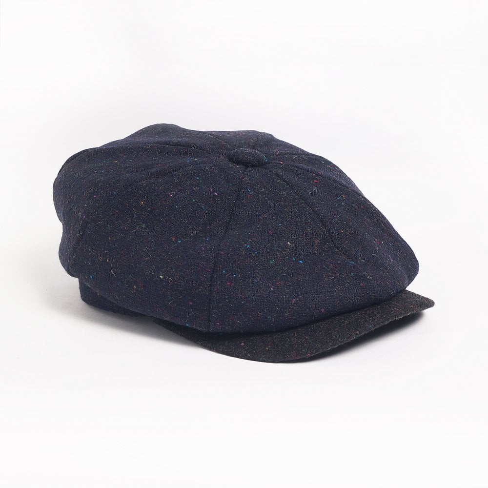 Paul Flecked Wool Flat Cap - Navy