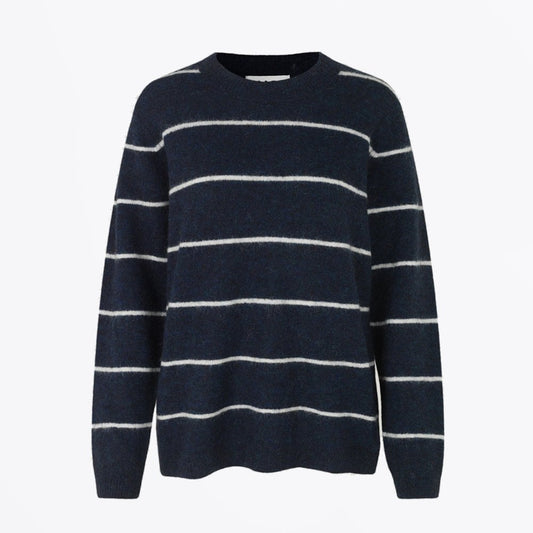 - Stripe Knit Pullover - Navy