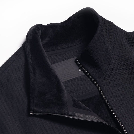 Fleece Textured Zip Sweater - Black