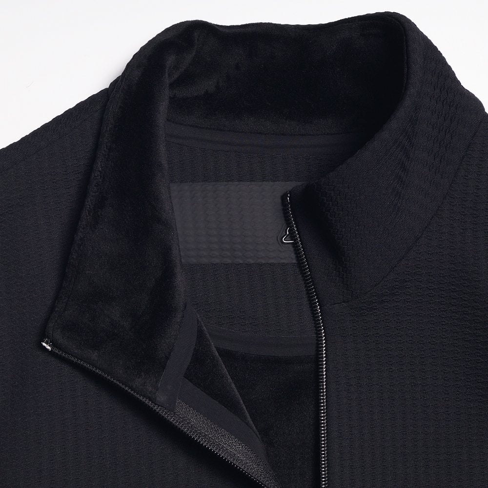 Fleece Textured Zip Sweater - Black