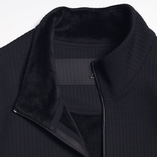 Fleece Textured Zip Sweater - Black