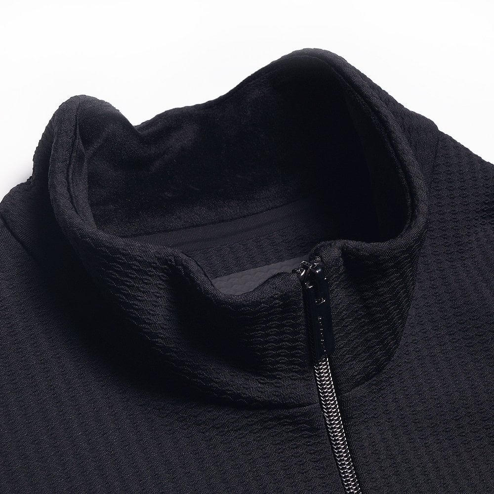 Fleece Textured Zip Sweater - Black