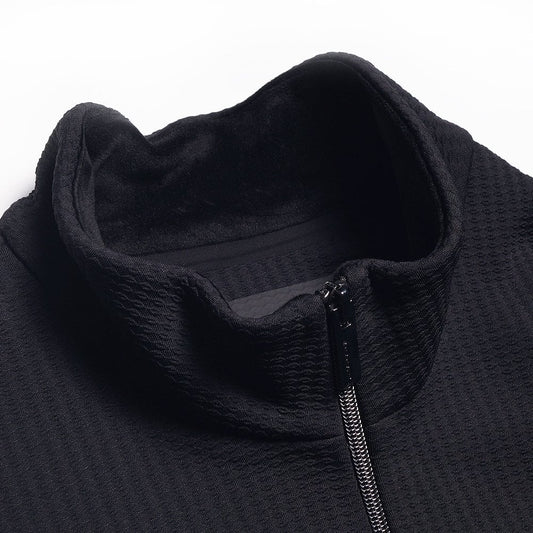 Fleece Textured Zip Sweater - Black