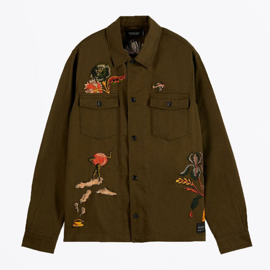 - Embroidered Worker Shirt - Khaki Green