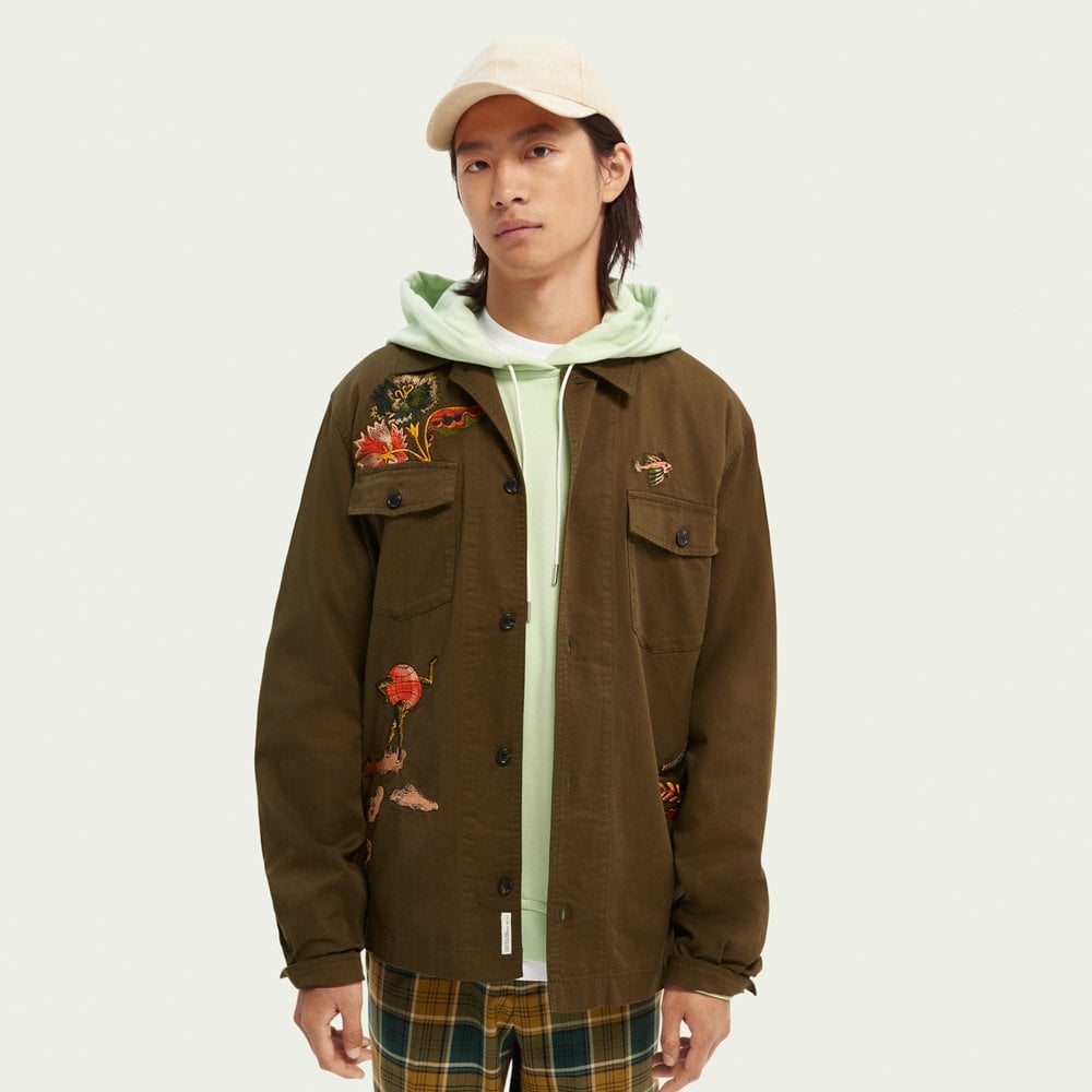 - Embroidered Worker Shirt - Khaki Green