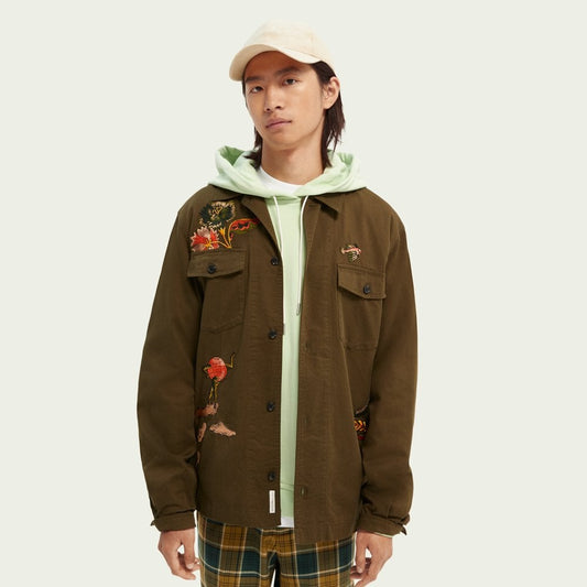 - Embroidered Worker Shirt - Khaki Green