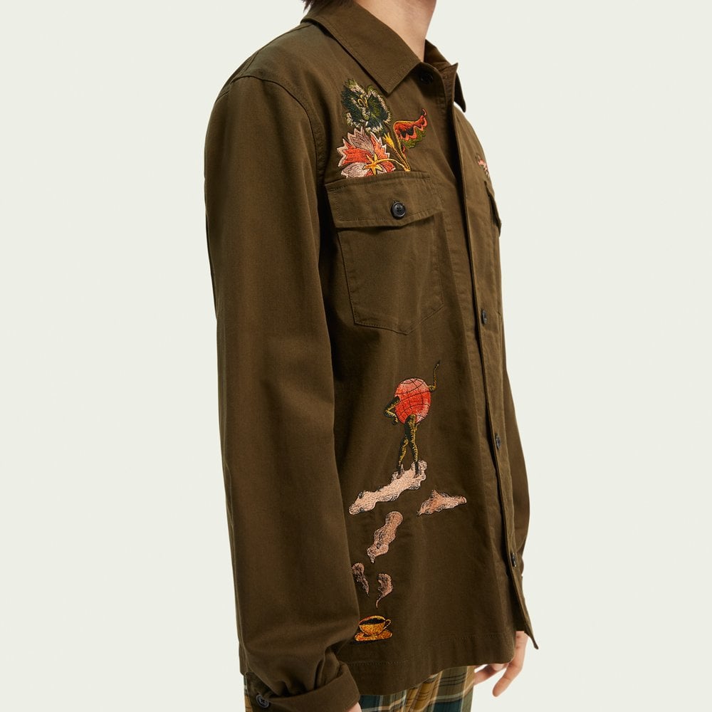 - Embroidered Worker Shirt - Khaki Green