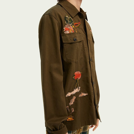 - Embroidered Worker Shirt - Khaki Green