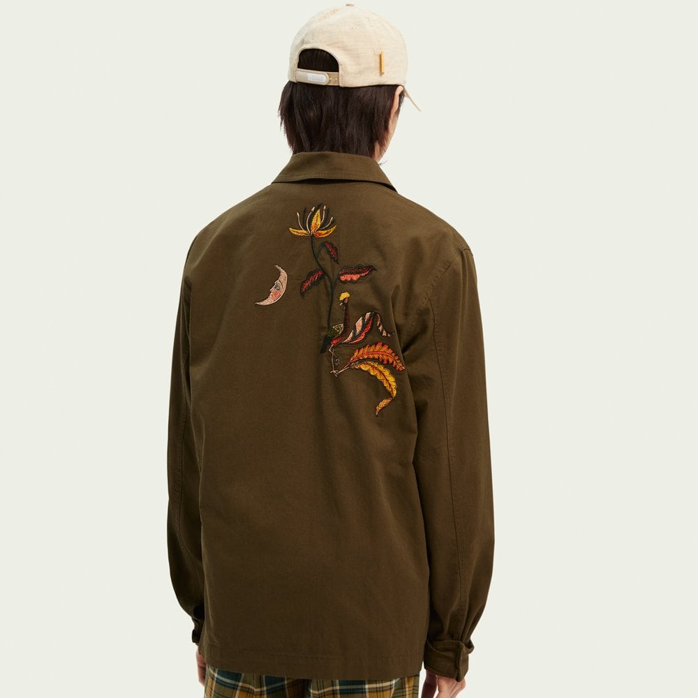 - Embroidered Worker Shirt - Khaki Green